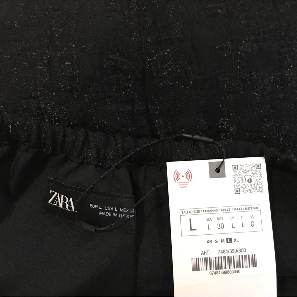 ZARA Wrinkled Effect Organza Pants Wide Leg Pull On Black Women L 7484/399 - Picture 8 of 8